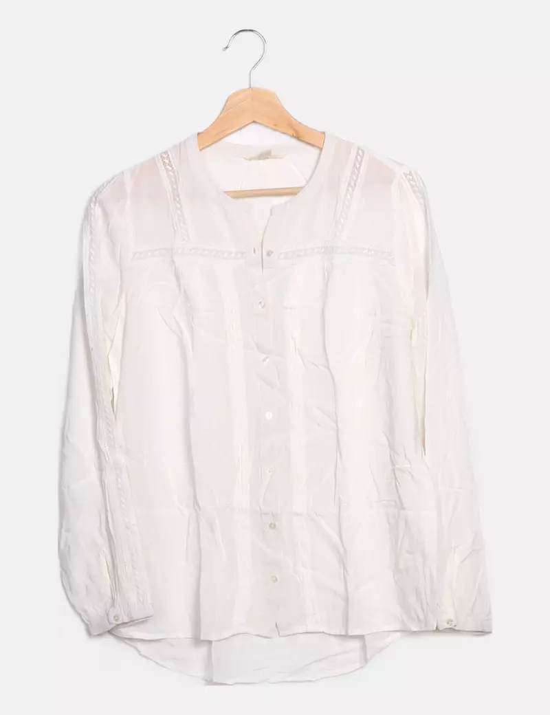 Springfield Camisa blanca tejido combinado