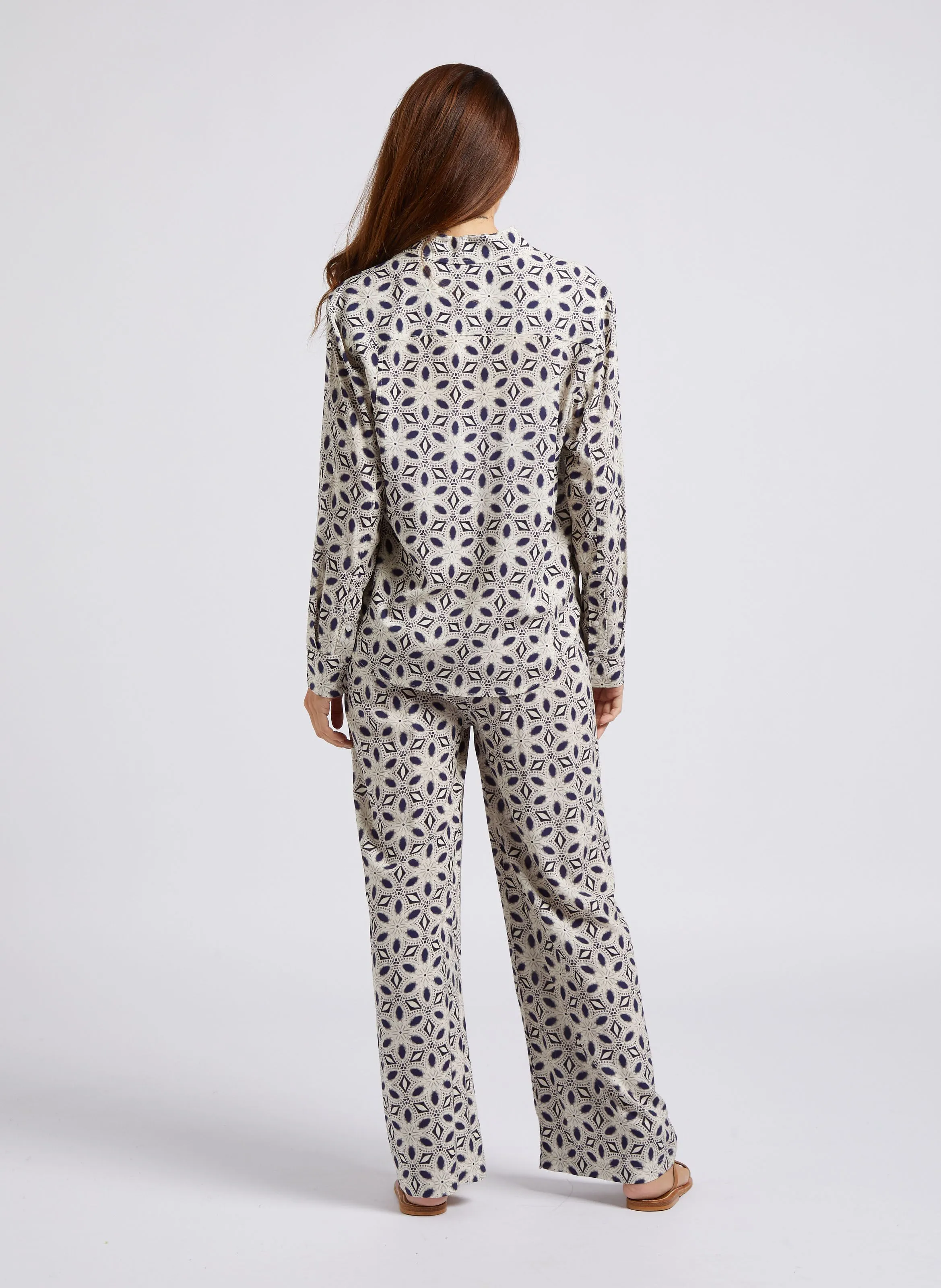 SUD EXPRESS PAGADIR  PANTALóN ANCHO DE TALLE ALTO ESTAMPADO EN AZUL