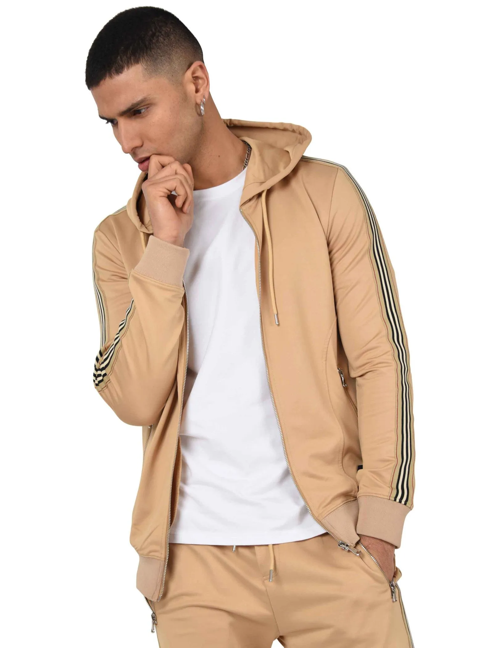 Sudadera con capucha, cremallera y rayas ecuestres