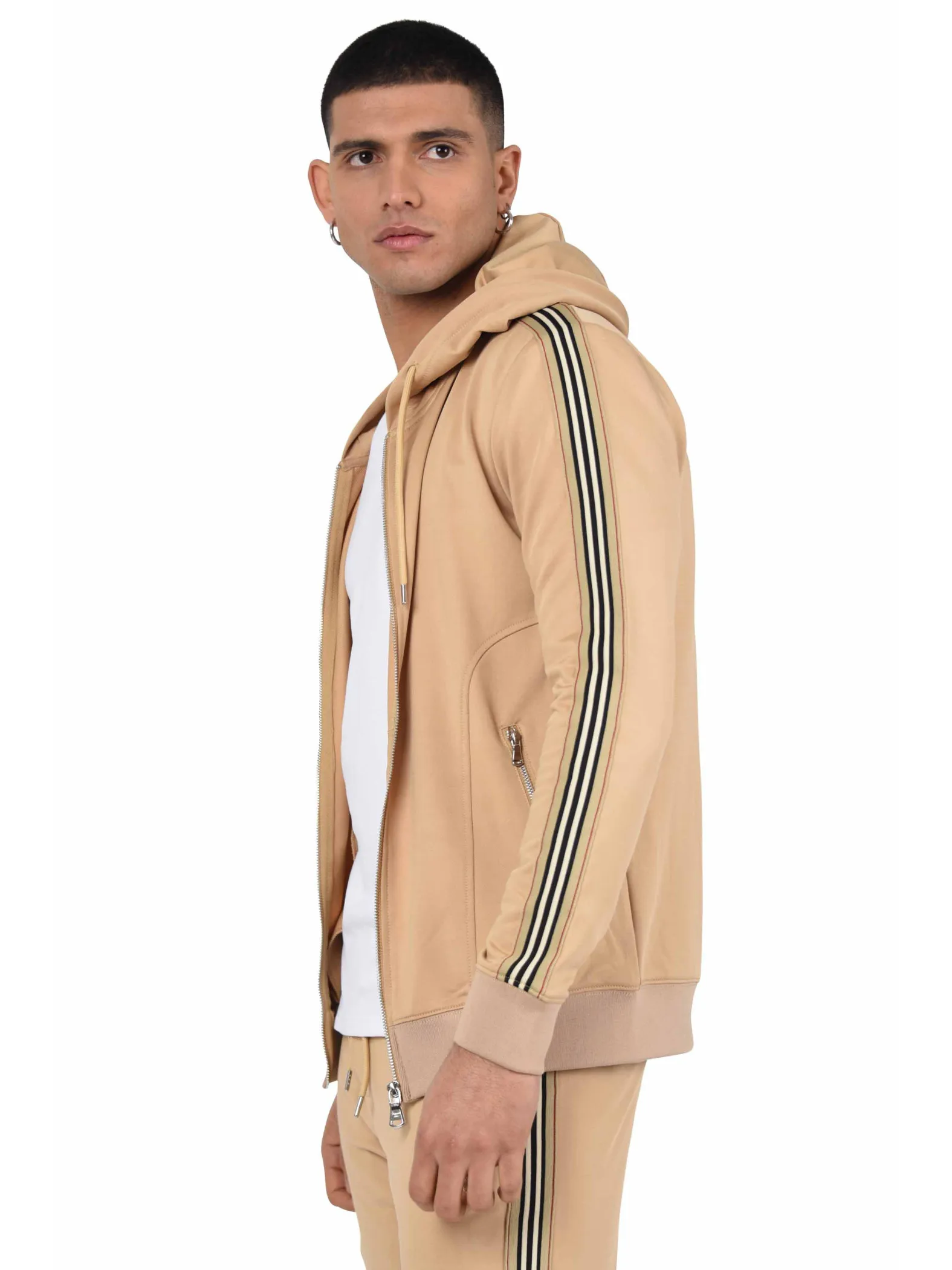 Sudadera con capucha, cremallera y rayas ecuestres
