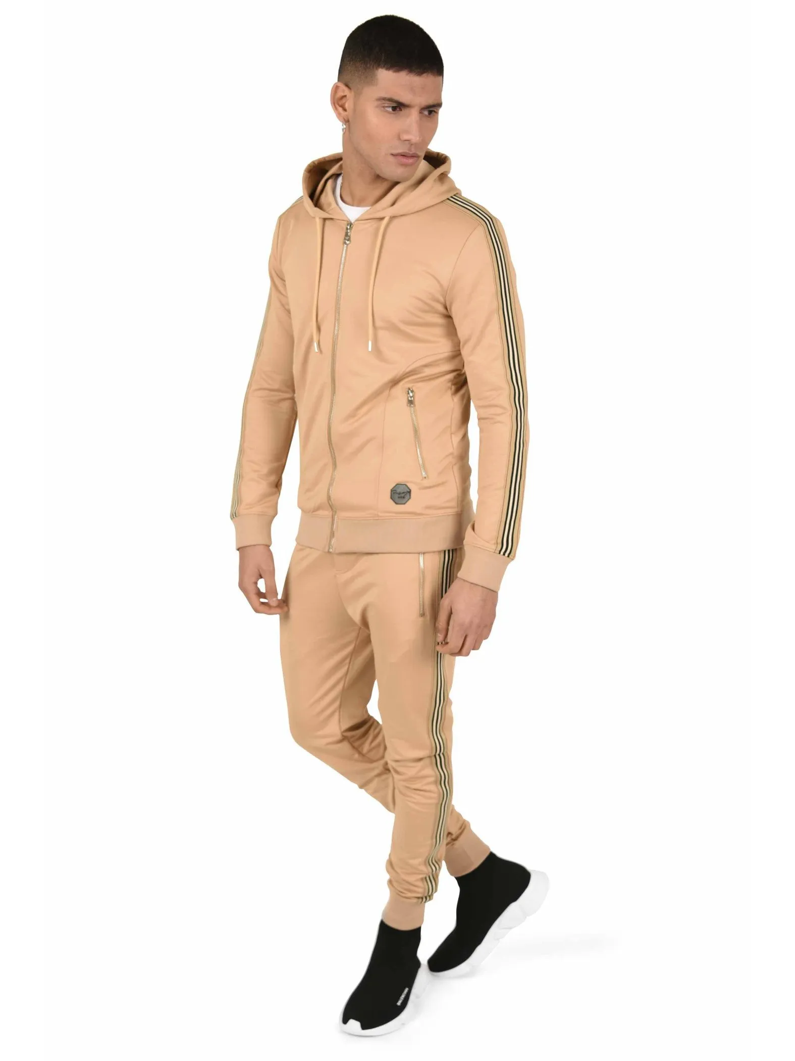 Sudadera con capucha, cremallera y rayas ecuestres