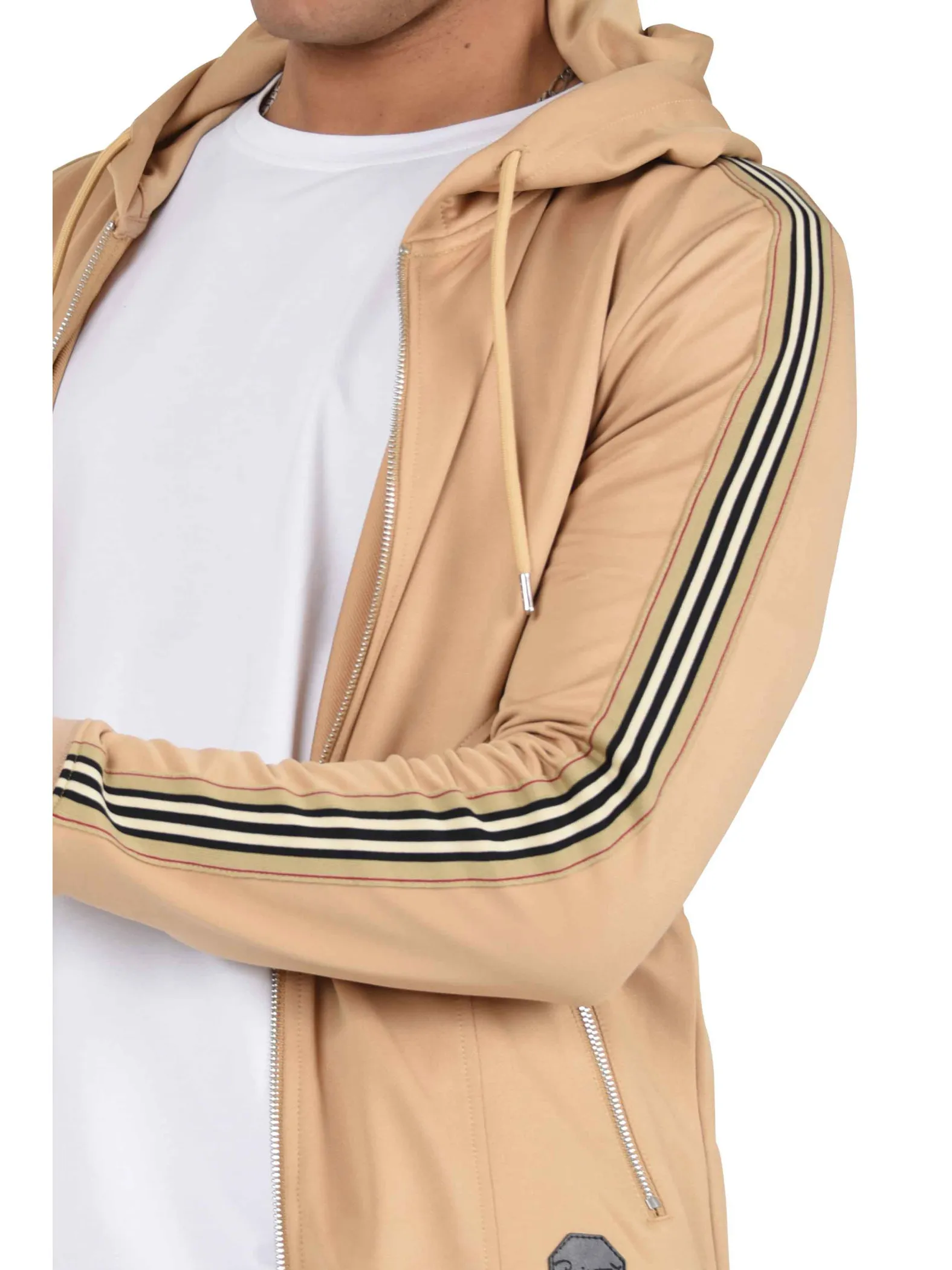 Sudadera con capucha, cremallera y rayas ecuestres