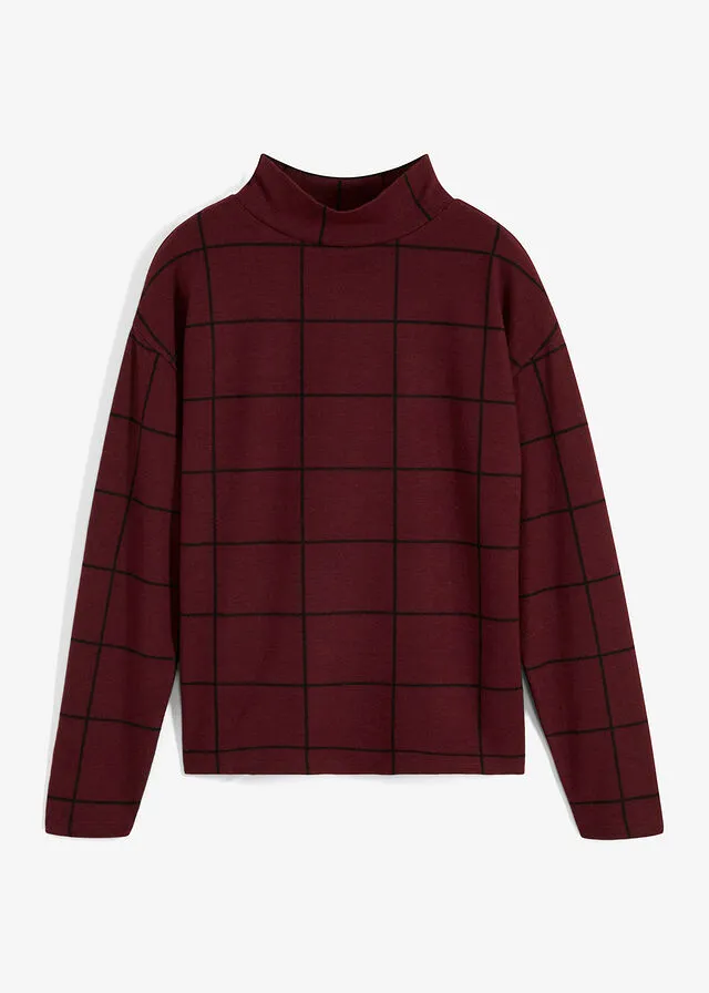 Sudadera con cuello vuelto Rojo avellana/negro de cuadros