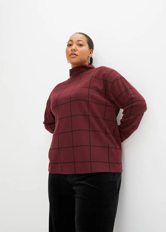 Sudadera con cuello vuelto Rojo avellana/negro de cuadros