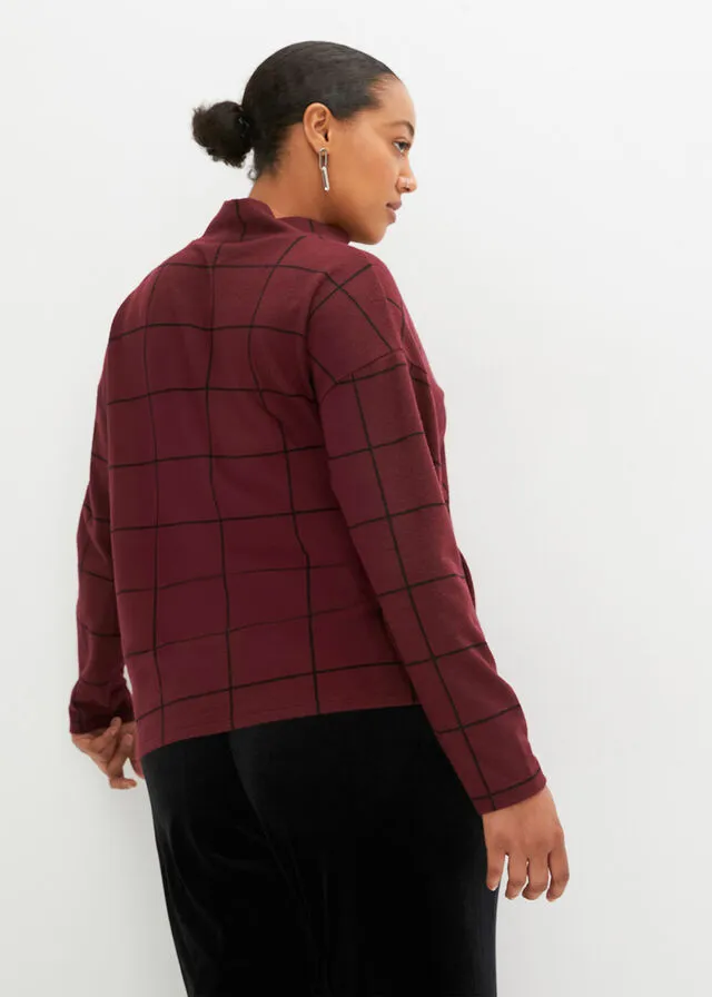 Sudadera con cuello vuelto Rojo avellana/negro de cuadros