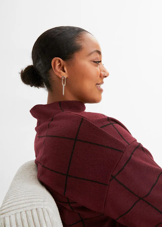 Sudadera con cuello vuelto Rojo avellana/negro de cuadros