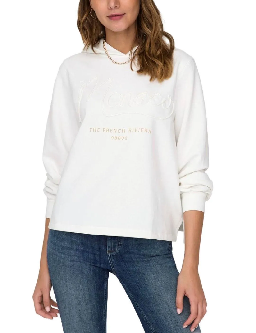 Sudadera Only Trust blanco Regular con capucha para mujer