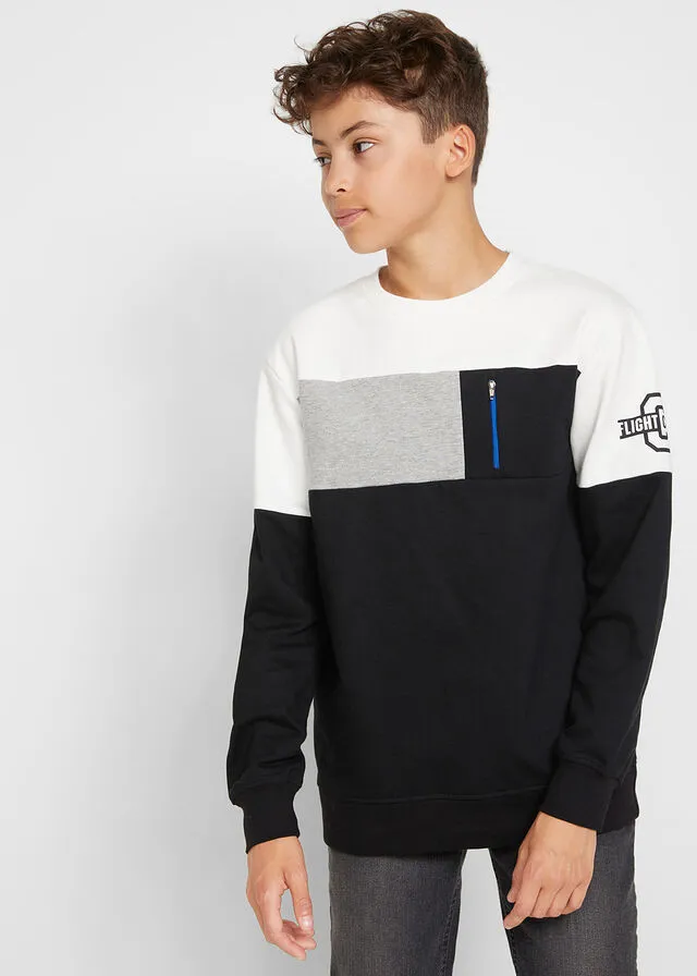 SUDADERA PARA NIñOS CON BLOQUES DE COLOR NEGROAZUL CIELOGRIS CLARO MOTEADOCREMA SUAVE
