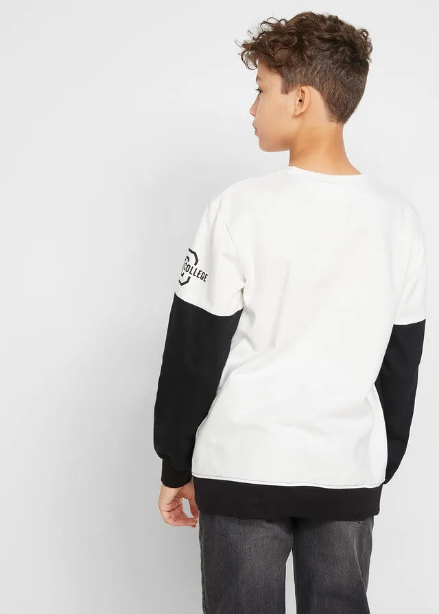 SUDADERA PARA NIñOS CON BLOQUES DE COLOR NEGROAZUL CIELOGRIS CLARO MOTEADOCREMA SUAVE