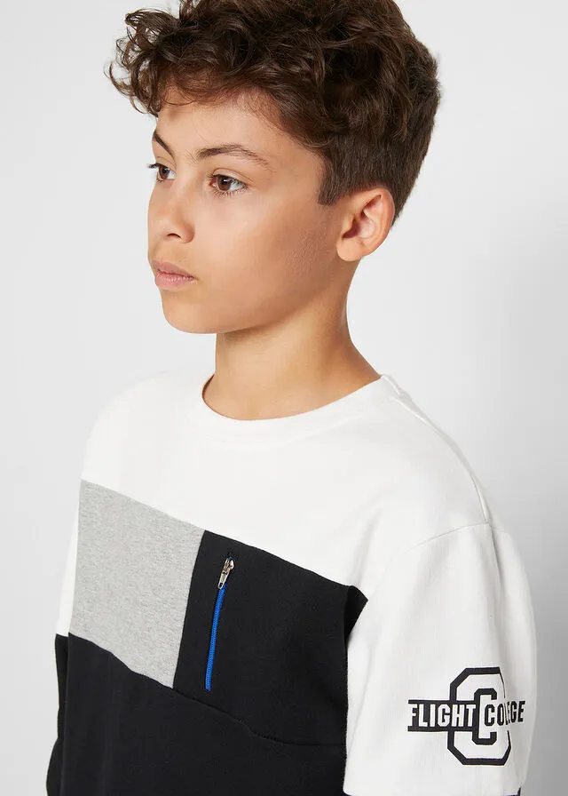 SUDADERA PARA NIñOS CON BLOQUES DE COLOR NEGROAZUL CIELOGRIS CLARO MOTEADOCREMA SUAVE