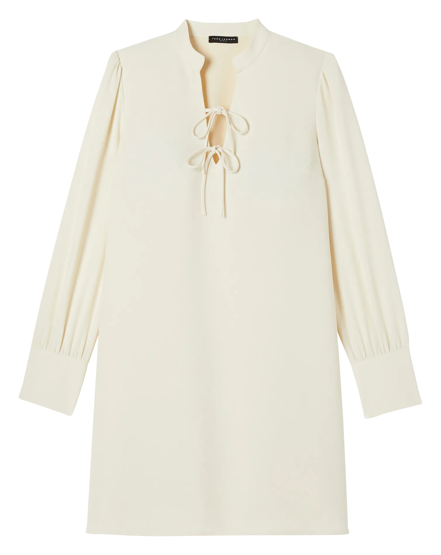 TARA JARMON RADIANCE  VESTIDO CORTO VAPOROSO CON CUELLO DE PICO EN BLANCO