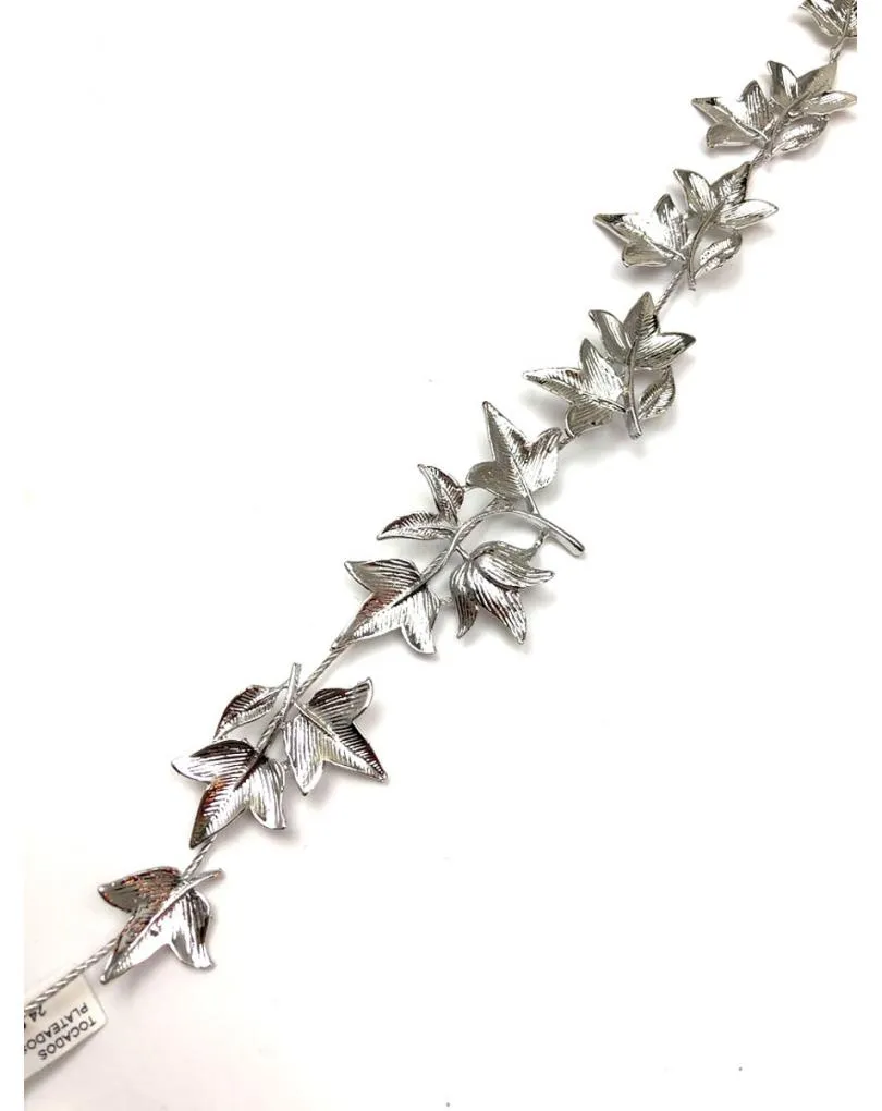TOCADOS PLATEADOS DIADEMA FLEXIBLE CON HOJITAS PARA BODAS