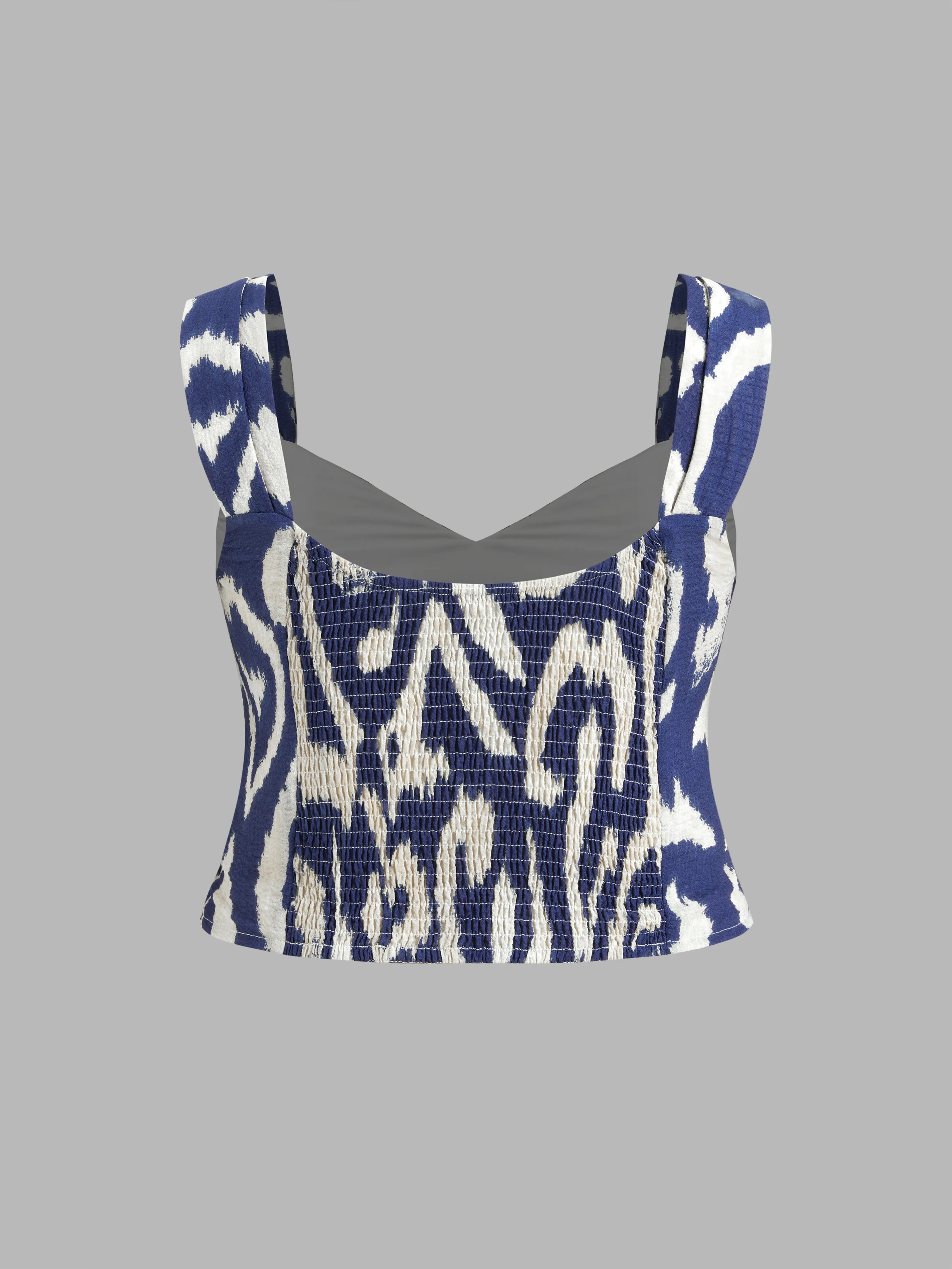 Top Crop Tank Fruncido Abstracto con Escote Corazón Tejido Curvy