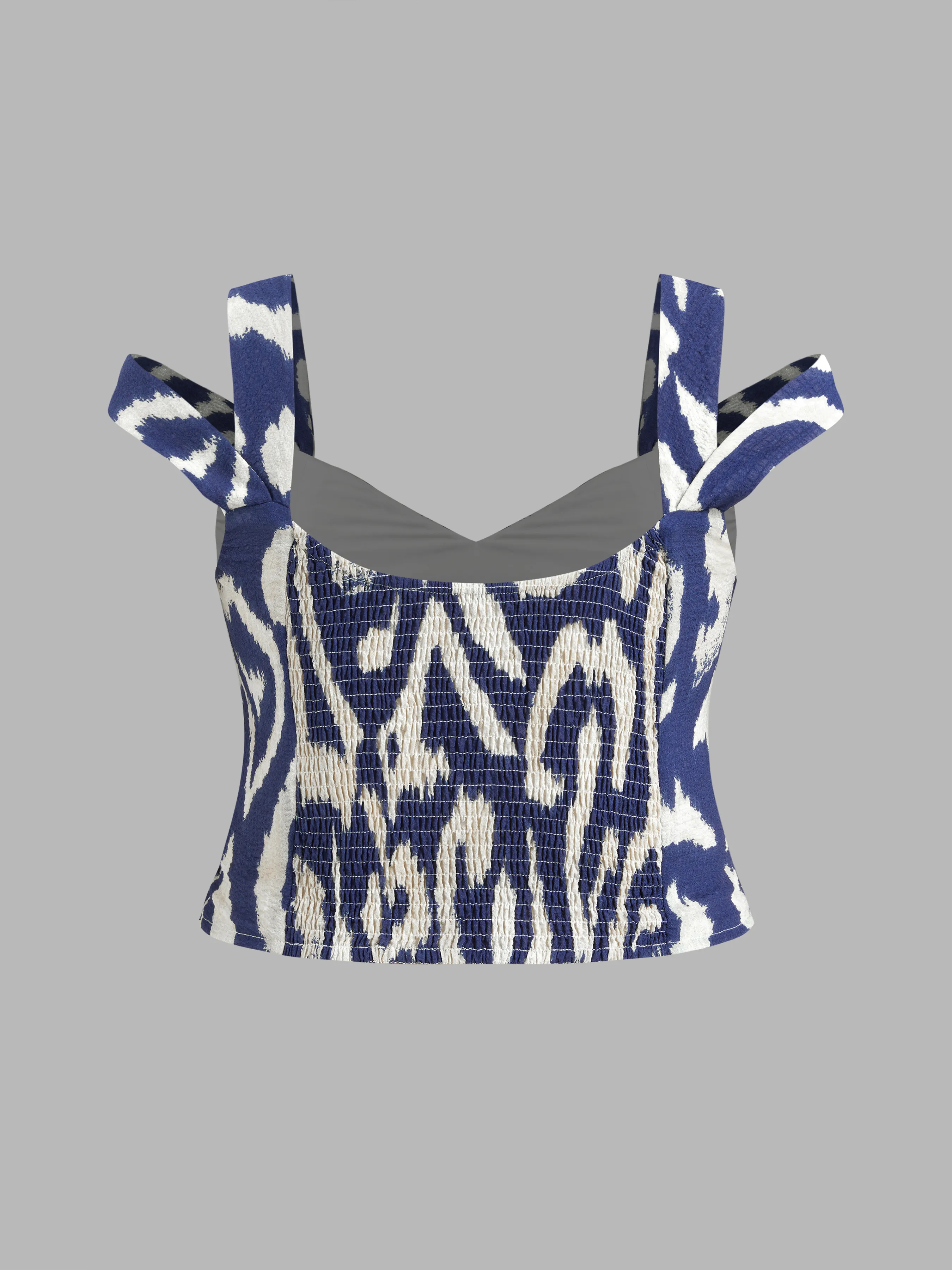 Top Crop Tank Fruncido Abstracto con Escote Corazón Tejido Curvy