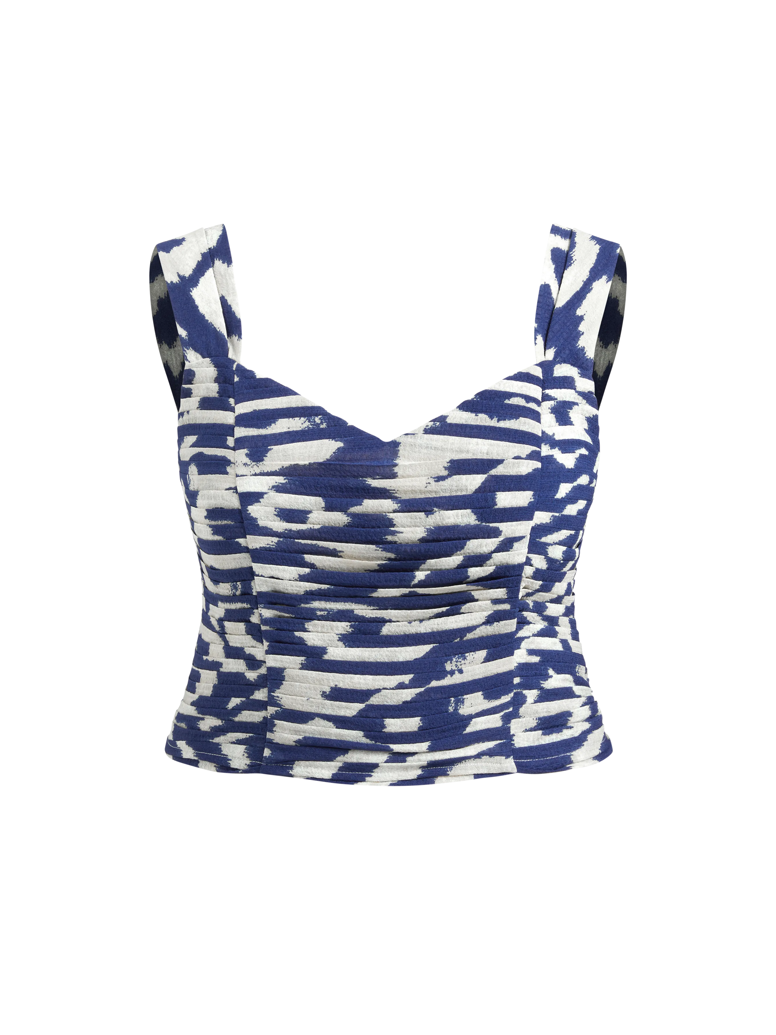 Top Crop Tank Fruncido Abstracto con Escote Corazón Tejido Curvy