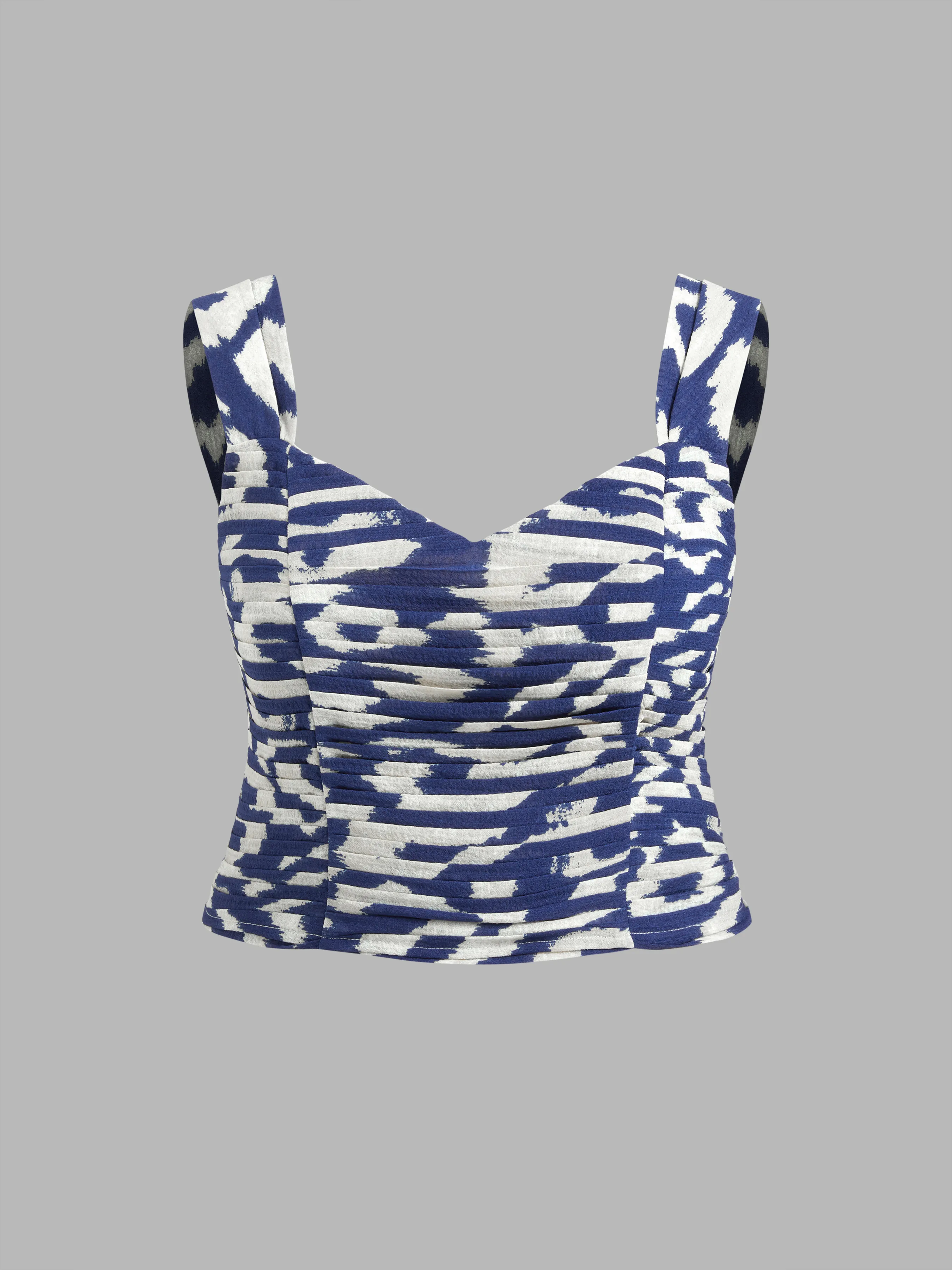 Top Crop Tank Fruncido Abstracto con Escote Corazón Tejido Curvy