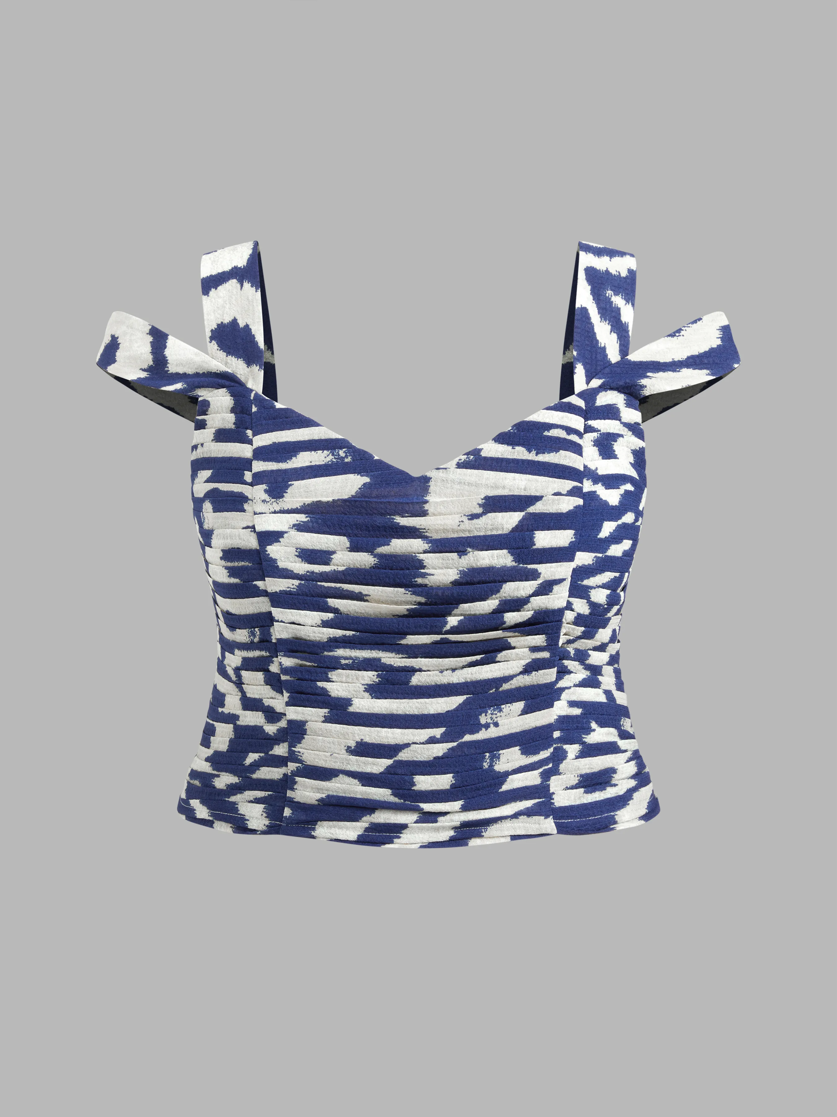Top Crop Tank Fruncido Abstracto con Escote Corazón Tejido Curvy