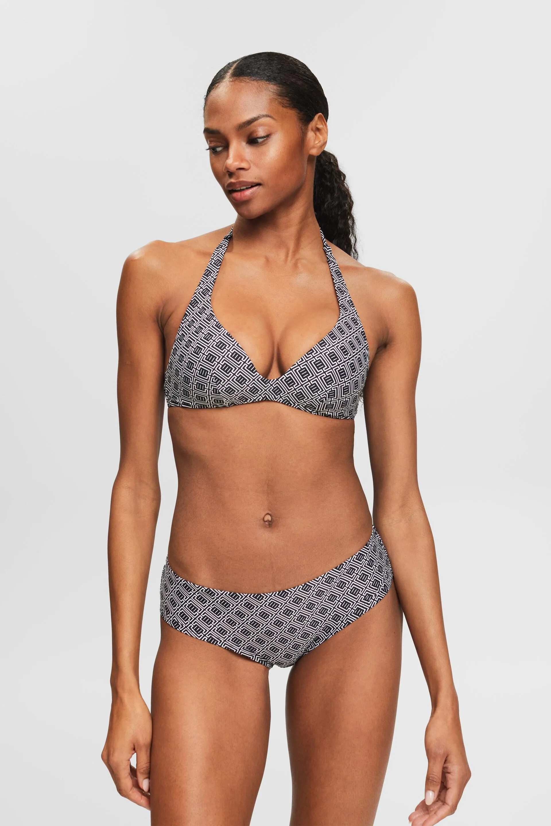 Top de bikini estampado con tirantes al cuello