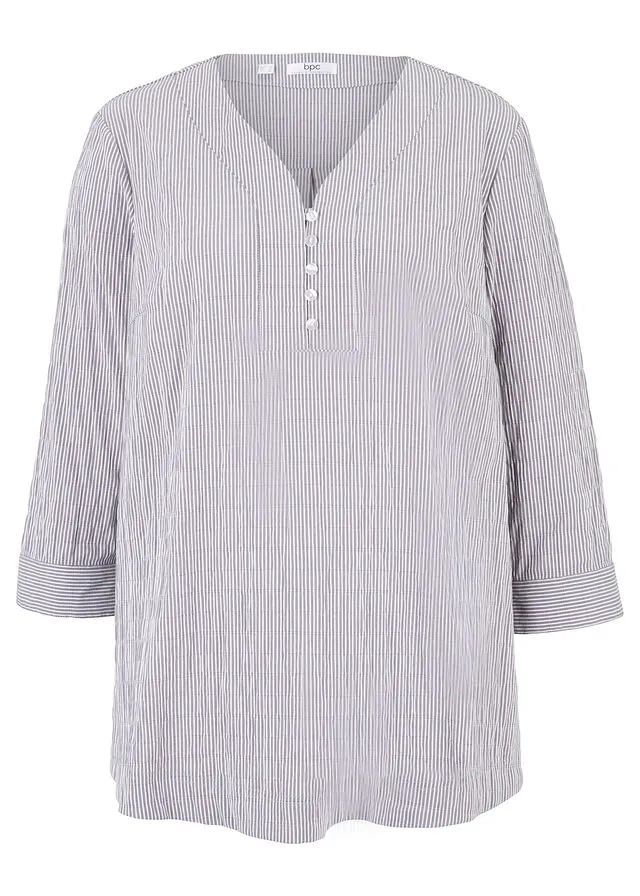 TúNICA EN TEJIDO DE BURBUJAS AZUL MARINOBLANCO CON RAYAS
