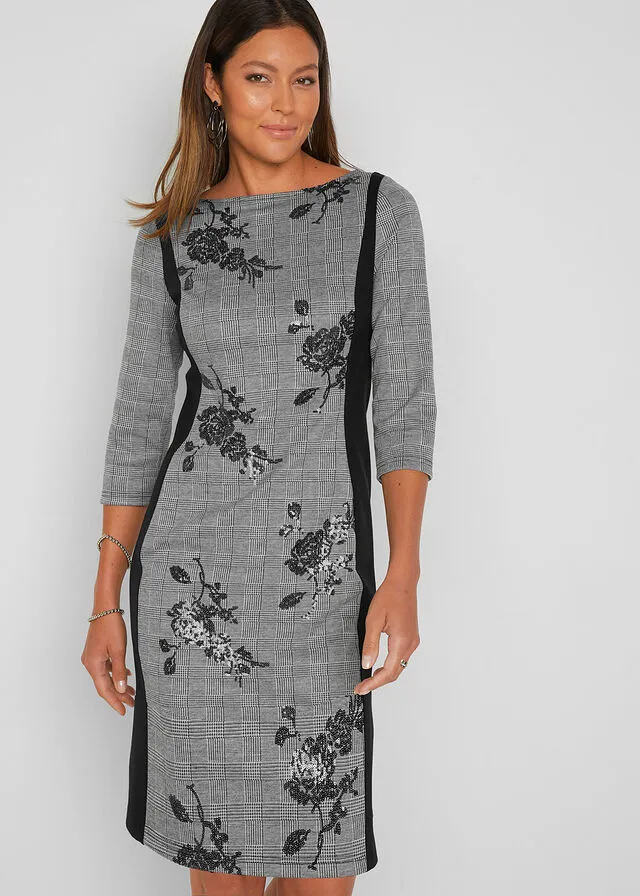 Vestido de tubo Negro de cuadros