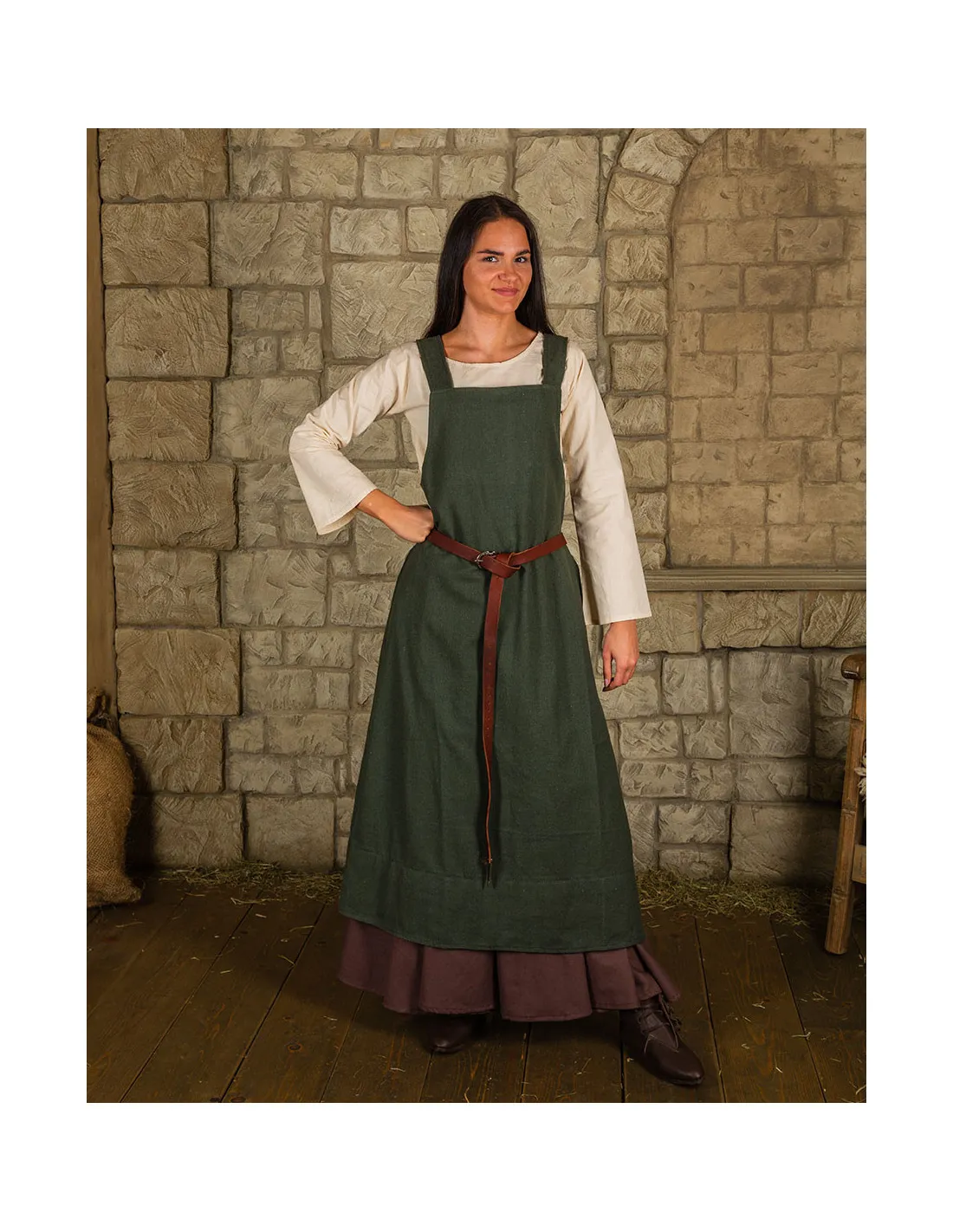 Vestido estilo delantal modelo Lientje, color verde