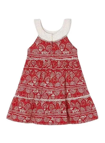 Vestido Mayoral Guipur Rojo Con Bolso Para Niña