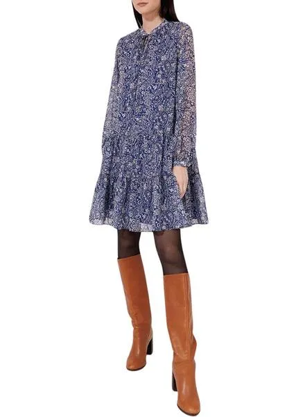 Vestido Naf Naf Pasley Con Lazo Azul Para Mujer