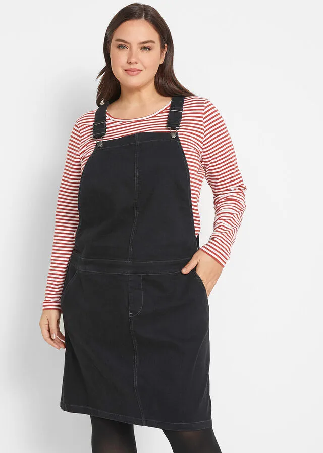 Vestido vaquero estilo peto, muy suave Negro