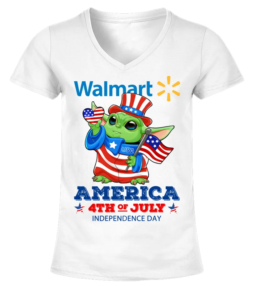 walmart yoda Independence Day Camiseta cuello pico Mujer