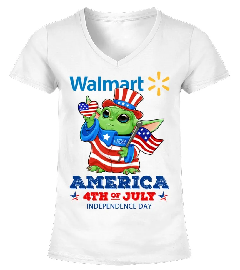 walmart yoda Independence Day Camiseta cuello pico Mujer