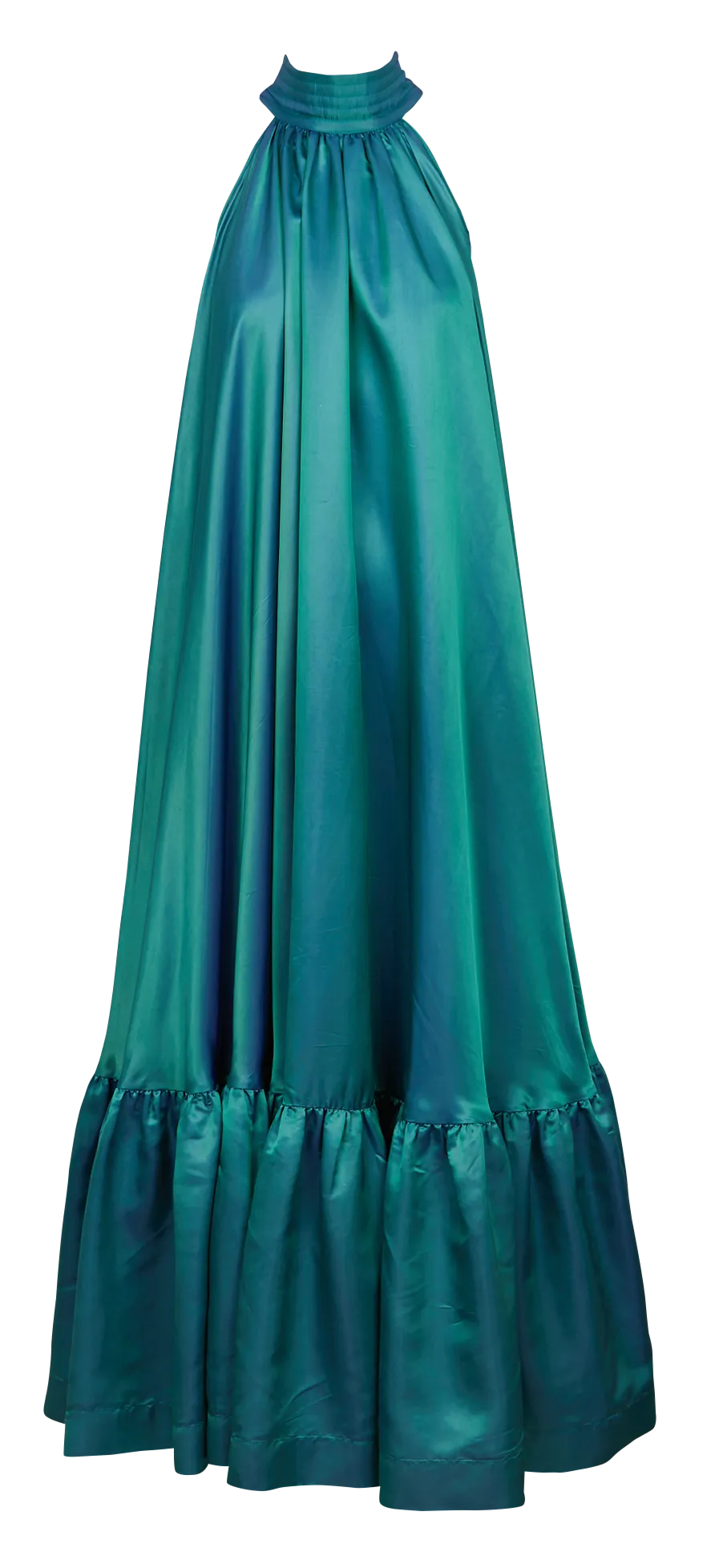WINTER  VESTIDO LARGO CUELLO ALTO IRISADO EN VERDE