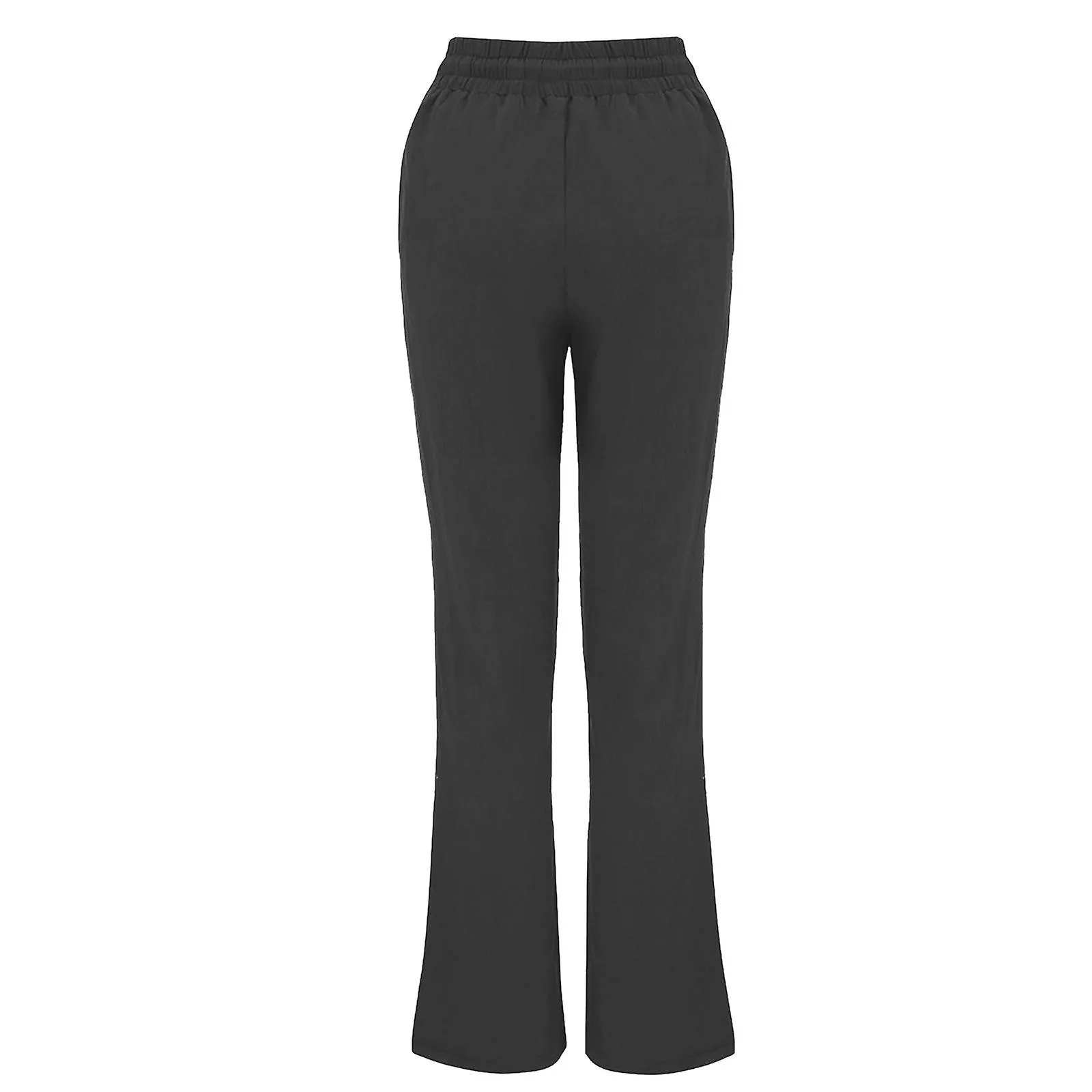 Women Casual Cotton And Linen Solid Drawstring Elastic Waist Long Straight Pants SZS0585