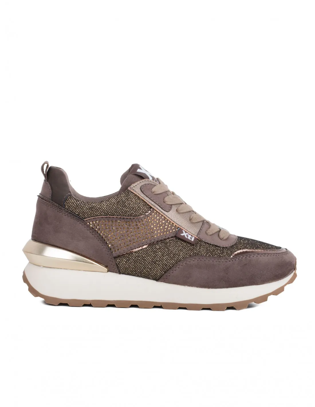 XTI Zapatillas Brillos Strass Marrones