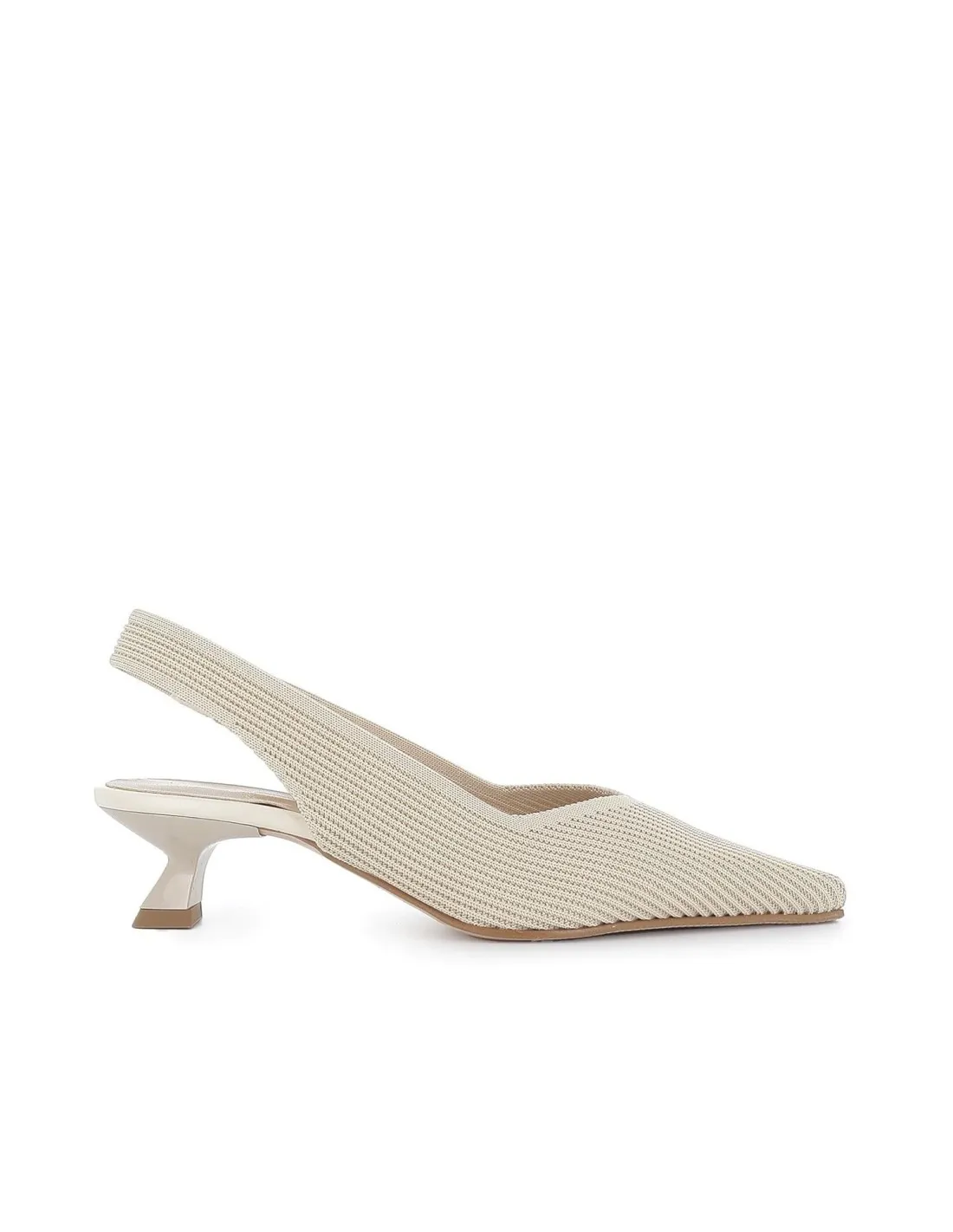 Zapato salon tejido licra con elastico y tacón mujer beige Miss Elastic