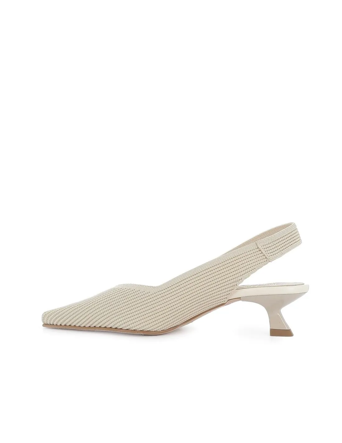 Zapato salon tejido licra con elastico y tacón mujer beige Miss Elastic