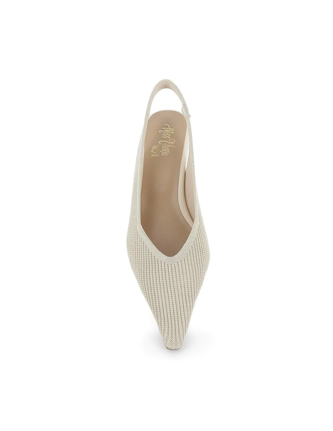 Zapato salon tejido licra con elastico y tacón mujer beige Miss Elastic
