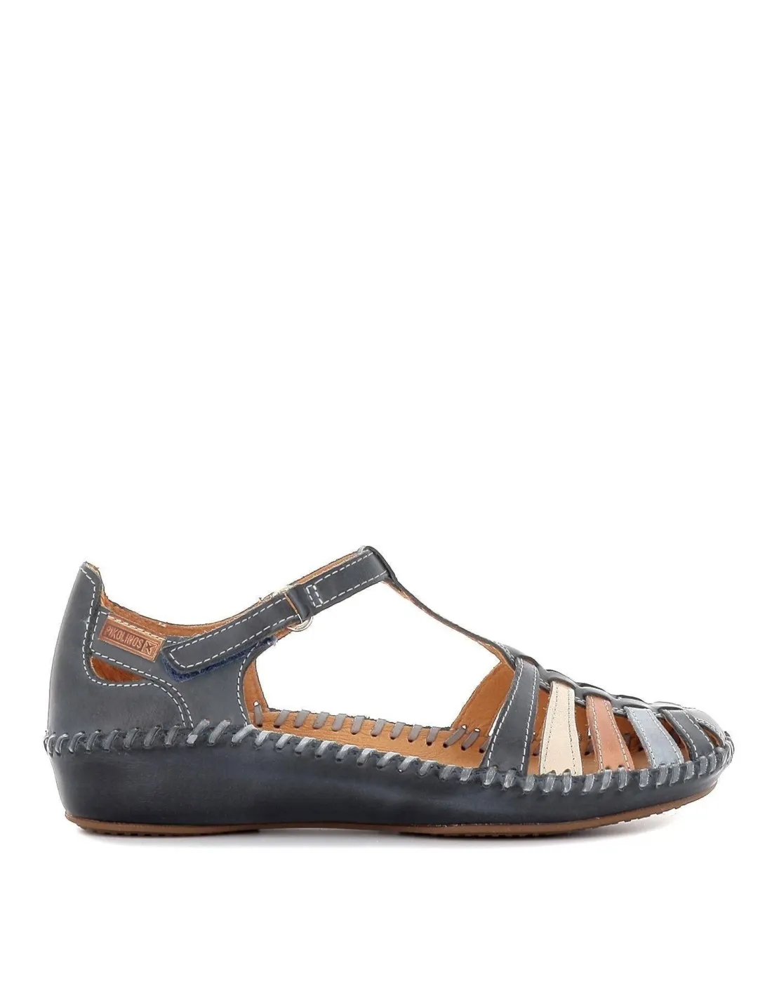 Zapato semiabierto con calado plano para mujer azul Pikolinos