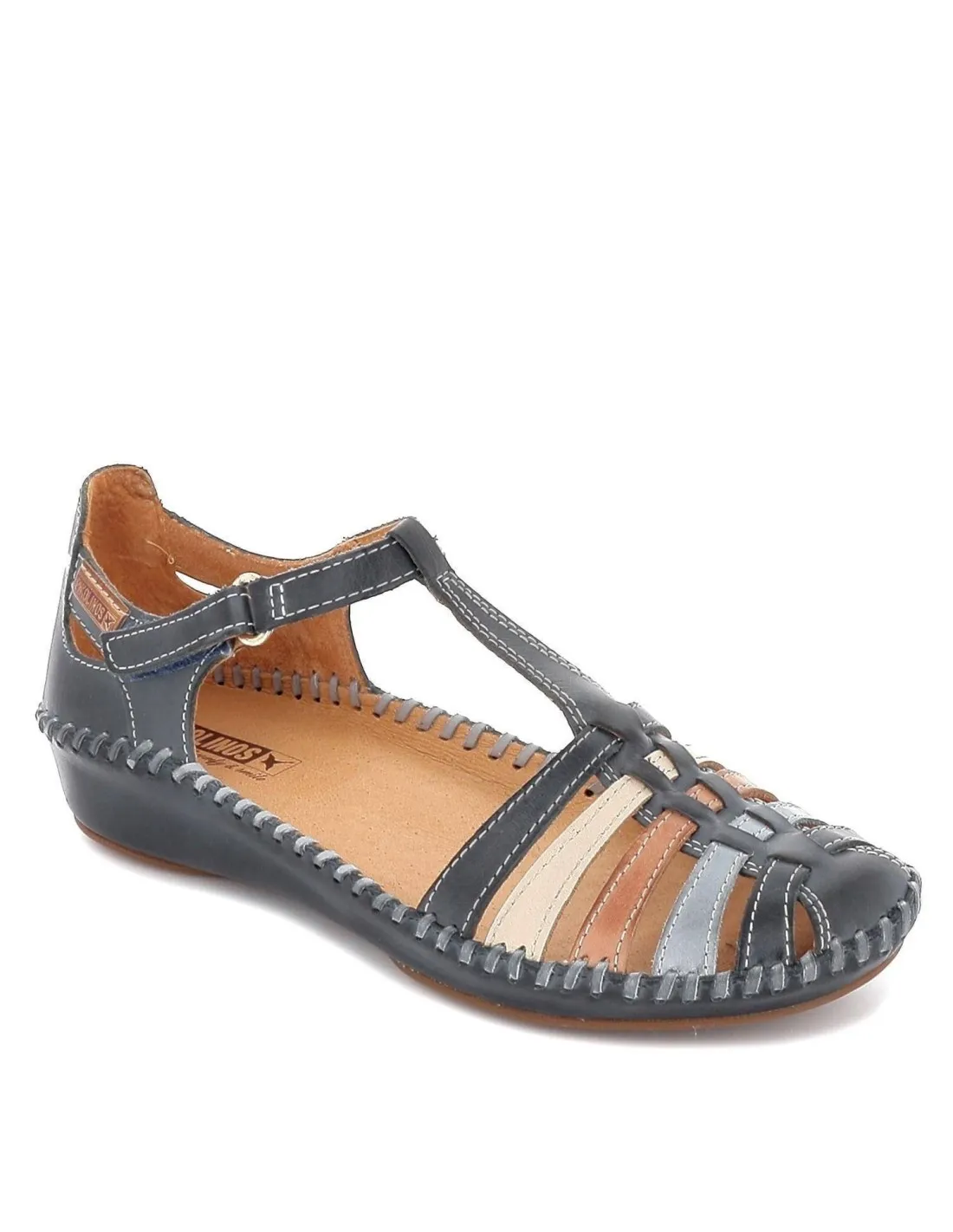 Zapato semiabierto con calado plano para mujer azul Pikolinos