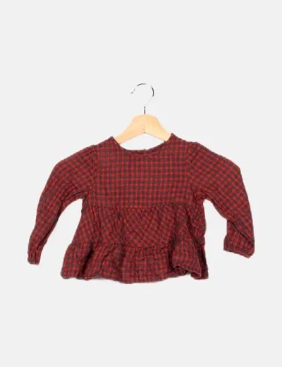 Zara Blusa bicolor estampado cuadros