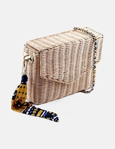 Zara Bolso esparto rígido con pañuelo multicolor