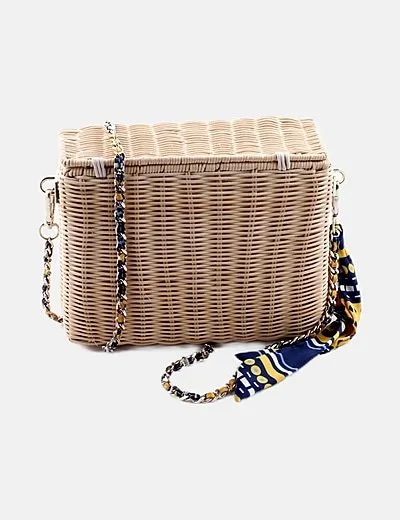 Zara Bolso esparto rígido con pañuelo multicolor